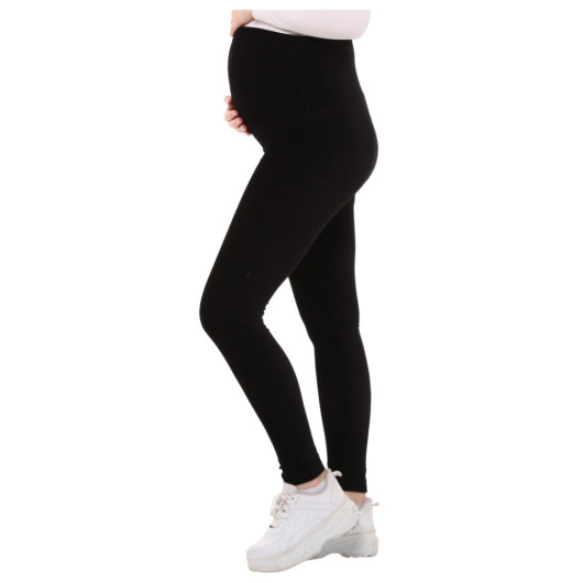 Adjustable Waist Winter Velvet Maternity Tights Black