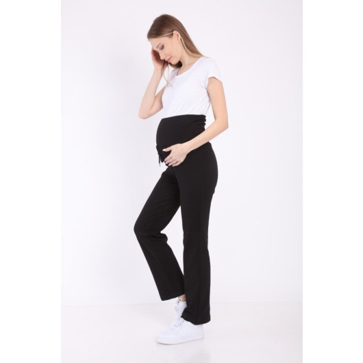 Adjustable Waist Maternity Daily Home Trousers Black