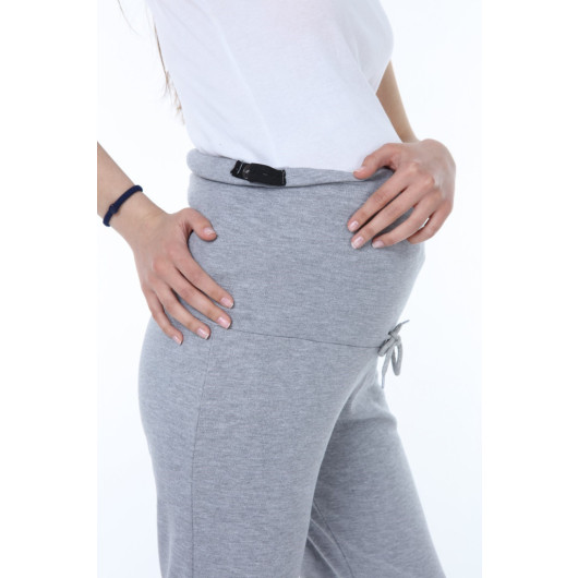 Adjustable Waist Maternity Daily Home Trousers Gray