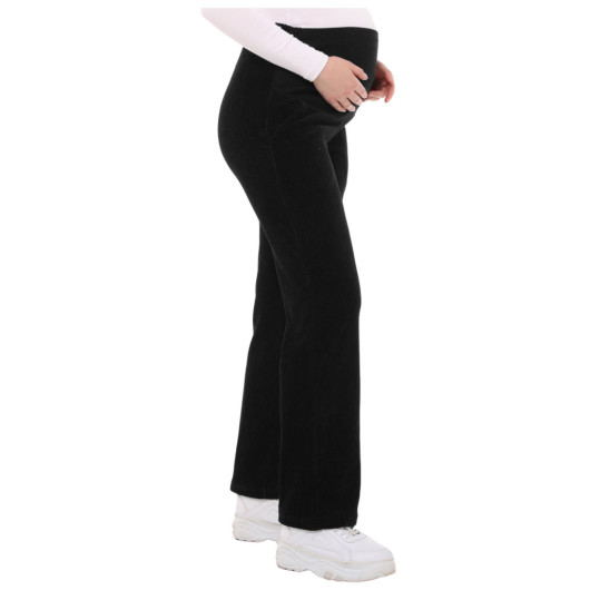 Adjustable Waist Winter Velvet Maternity Pants Black