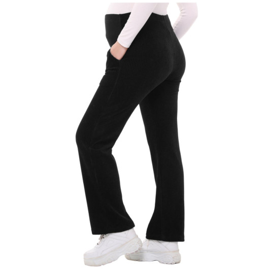 Adjustable Waist Winter Velvet Maternity Pants Black