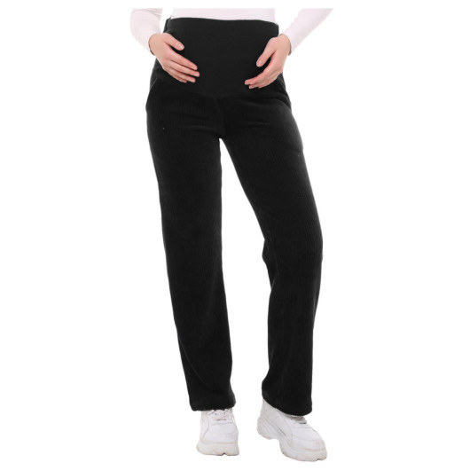 Adjustable Waist Winter Velvet Maternity Pants Black