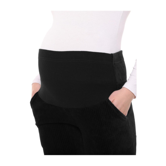Adjustable Waist Winter Velvet Maternity Pants Black