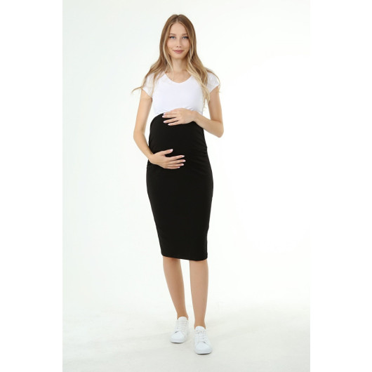 Adjustable Waist Maternity Skirt Black