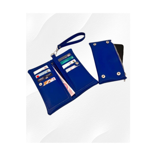 محفظة نسائية زرقاء داكنة ناعمة بحجرة للبطاقات وللهاتف
