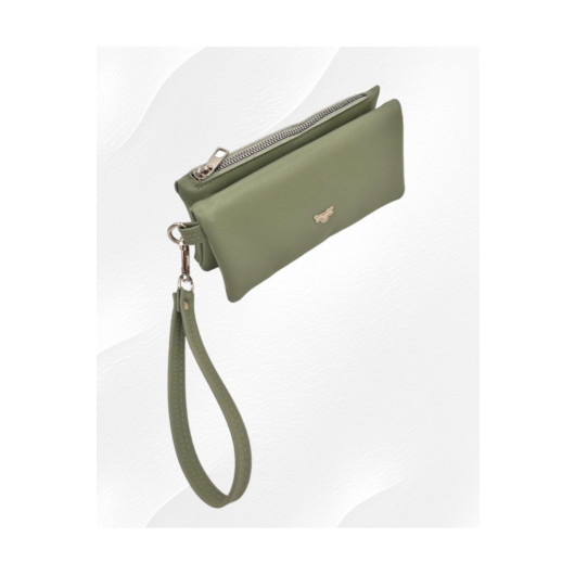 Womens Olive Oil Soft Wallet With Card And Phone Compartment