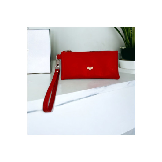 Womens Red Soft Wallet With Phone Compartment