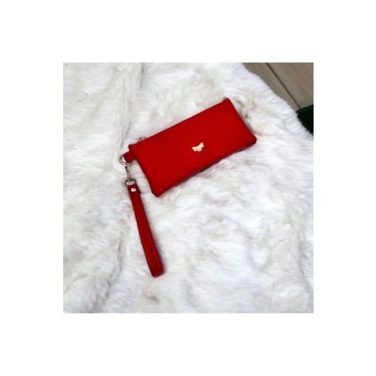 Womens Red Soft Wallet With Phone Compartment