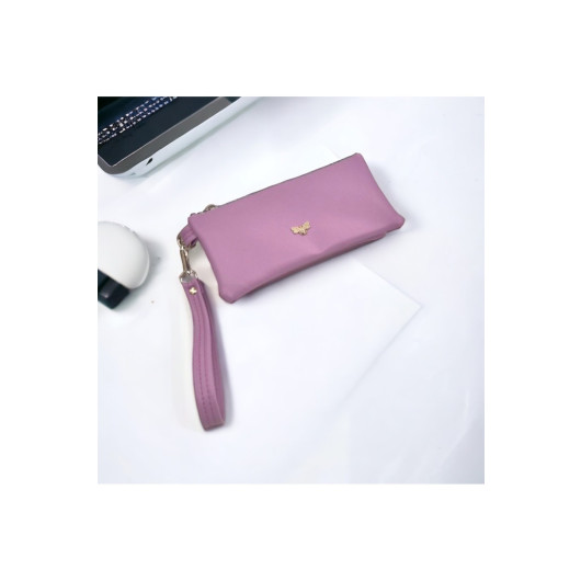 Womens Soft Lilac Wallet With Card And Phone Compartment