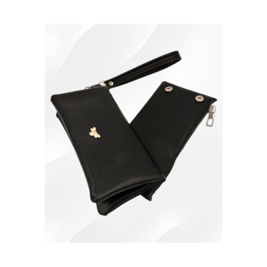 Womens Black Soft Wallet With Card And Phone Compartment