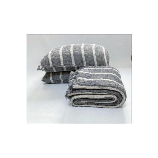 Gray Striped Organic Nephrine Muslin Bedspread