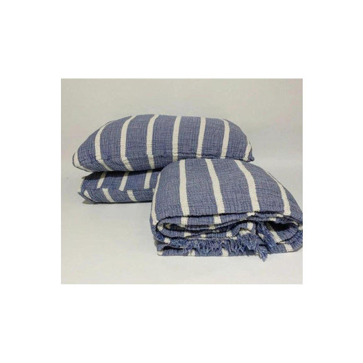 Organic Indigo Blue Striped Nephrin Muslin Bedspread