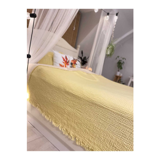 Homecella Yellow Ecru Organic Muslin Double Bed Skirt