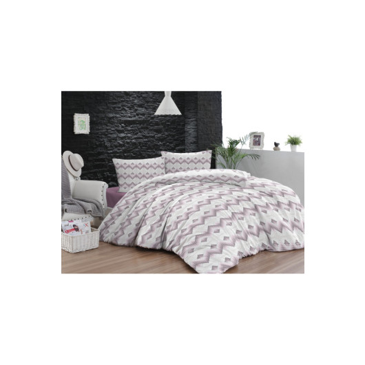Homecella Gray And Burgundy Double Cotton Duvet Cover Set