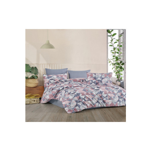 Homecella Gray And Pink Cotton Double Duvet Cover Set