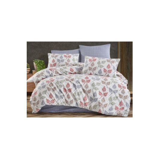 Double Cotton Duvet Cover Set With Colorful Leaves Pattern