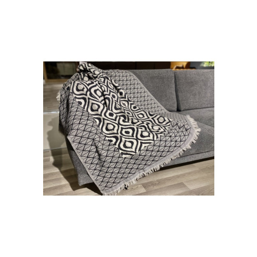 Special Woven Black And White Cotton Small Blanket