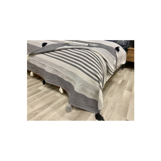 Homecella Large Gray And Black Striped Cotton Bedspread