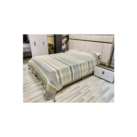 Homecella Large Green And Cream Striped Cotton Bedspread