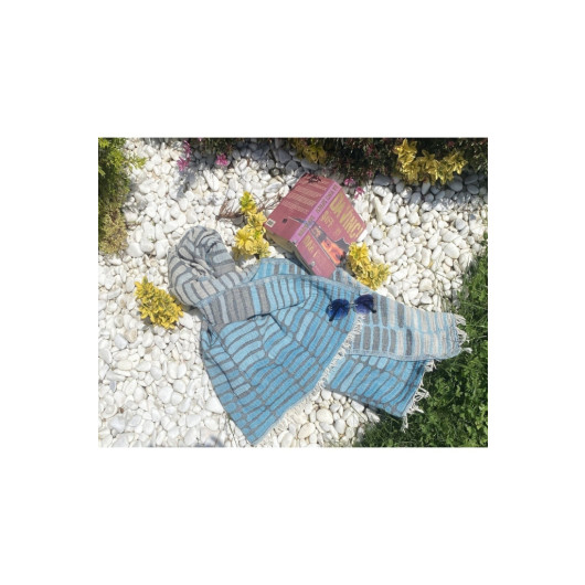 منشفة قطن عضوي للشاطئ رمادي وازرق 180X80