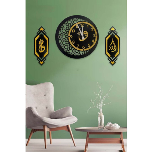 Home Islamic Decorative Plexiglass Wall Clock Table Gold 40X40 Cm