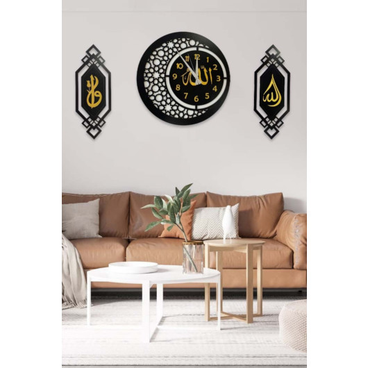 Home Islamic Decorative Clock Wall Painting 40X40 Cm Black