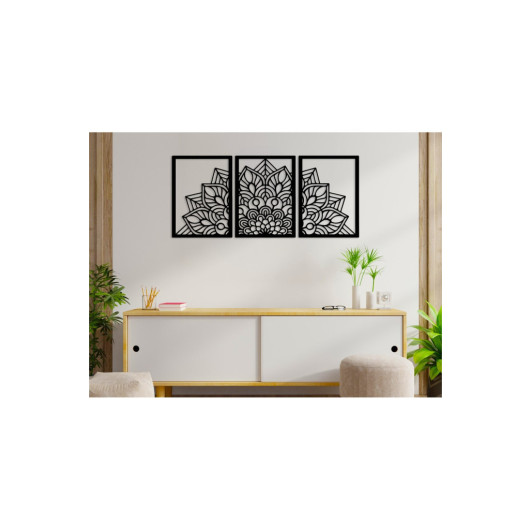Wooden Decorative Wall Painting 3 Piece Pattern 45X22Cm Black
