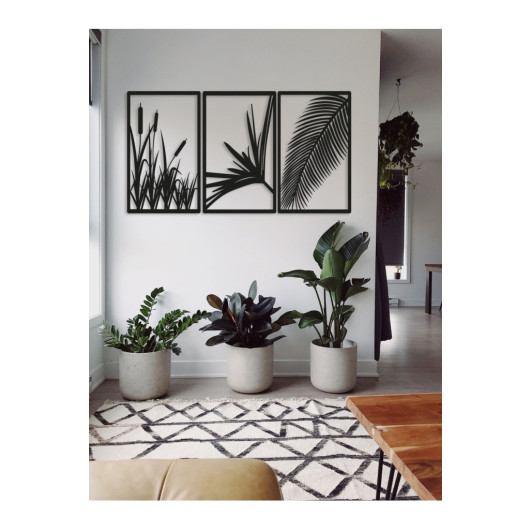 Wooden Decorative Wall Painting 3 Sheets 45X22Cm Black