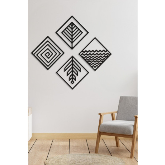 Home Office Wooden Decorative Wall Painting Four Elements 22X22 Cm