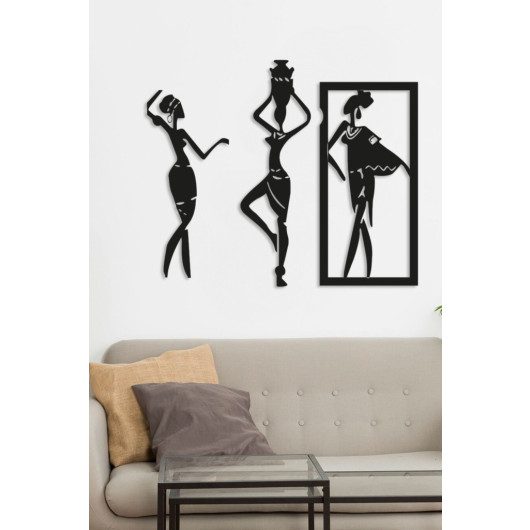 Home Office Wooden Wall Painting African Women 45X22Cm Black