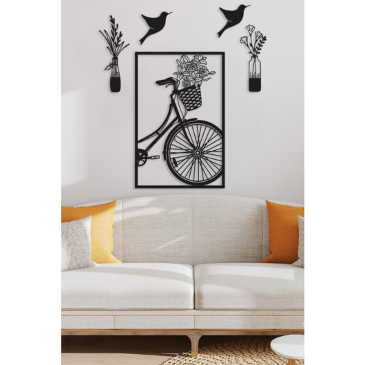 Wooden Wall Painting Bicycle With Flowers 45X22Cm