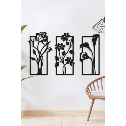 Home Office Wooden Wall Painting Rose Flowers 45X22 Cm