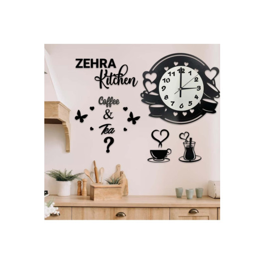 Personalized Kitchen Clock Decorative Wall Painting 40X40Cm Black