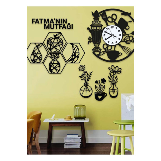 Personalized Decorative Wall Painting With Kitchen Clock 45X20 Cm