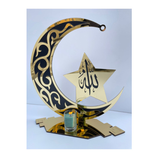 Ramadan Decorative Gold Plexiglass Candle Holder 40X40Cm