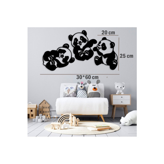 Home Children Room Wooden Decorative Wall Painting Cute Panda 35X22 Cm Black