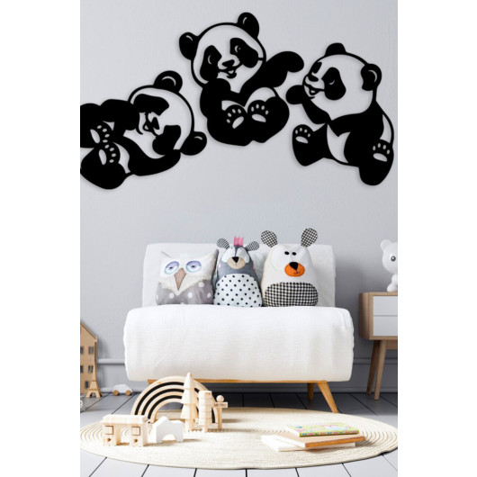 Home Children Room Wooden Decorative Wall Painting Cute Panda 35X22 Cm Black