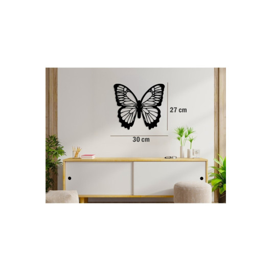 Wooden Decorative Wall Butterfly Painting 33X18 Cm Black