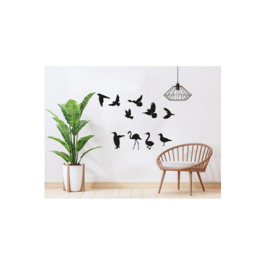 Wooden Decorative Wall Birds Pelican Duck 33X15 Cm Black