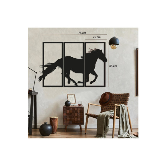Wooden Decorative Wall Painting Horse Image 45X22Cm