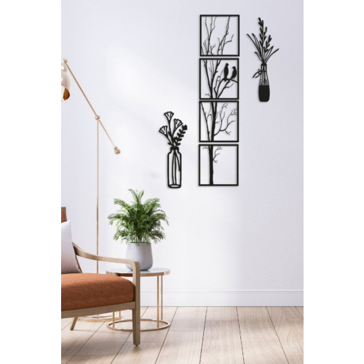 Wall Painting Frame Tree And Bird Figure 30X22 Cm Black