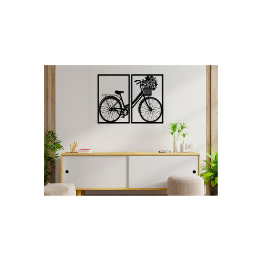 لوحة خشب بشكل دراجة مع زهور مقاس 45 × 22 سم
