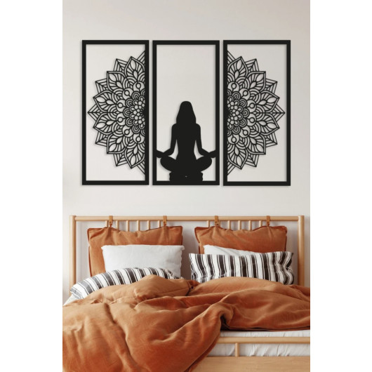 Wooden Decorative Wall Painting Patterned Yoga Woman 45X33 Cm Black