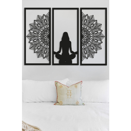 Wooden Decorative Wall Painting Patterned Yoga Woman 45X33 Cm Black