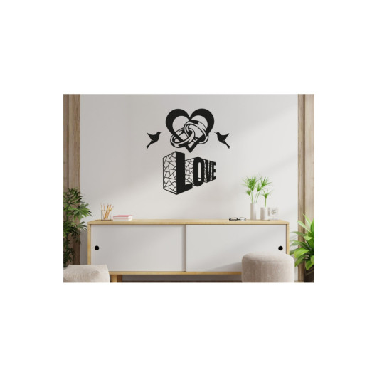 Wooden Decorative Wall Painting Love Heart And Birds 45X45 Cm