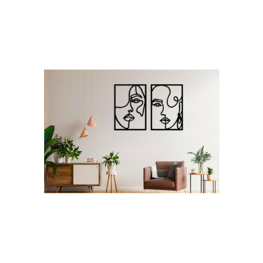 Wooden Decorative Wall Painting Abstract Women 45X20 Cm