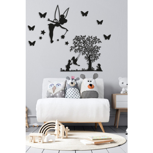 Wooden Wall Painting Fairy Children 50X45 Cm Black