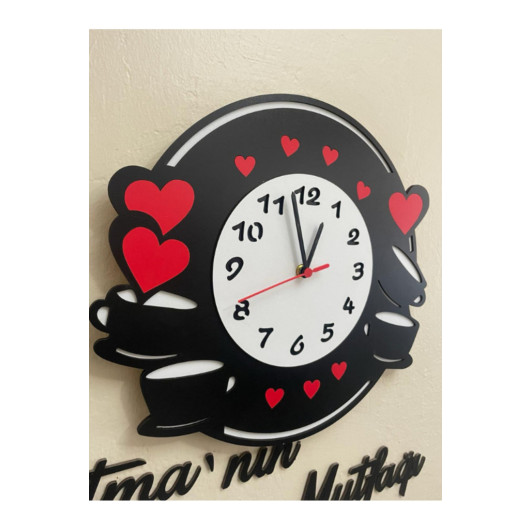 Red Heart Personalized Decorative Kitchen Wall Clock 40X40 Cm