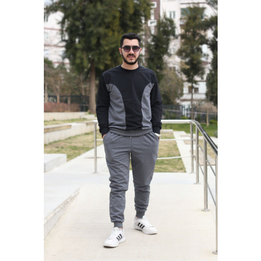 2 Thread Fabric Casual Cut Men Tracksuit Set With Pockets Black, Size S