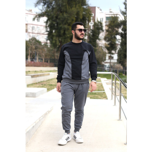 2 Thread Fabric Casual Cut Men Tracksuit Set With Pockets Black, Size S